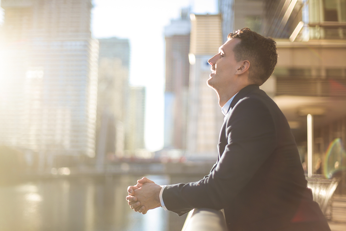 man happy about not drinking alcohol at work